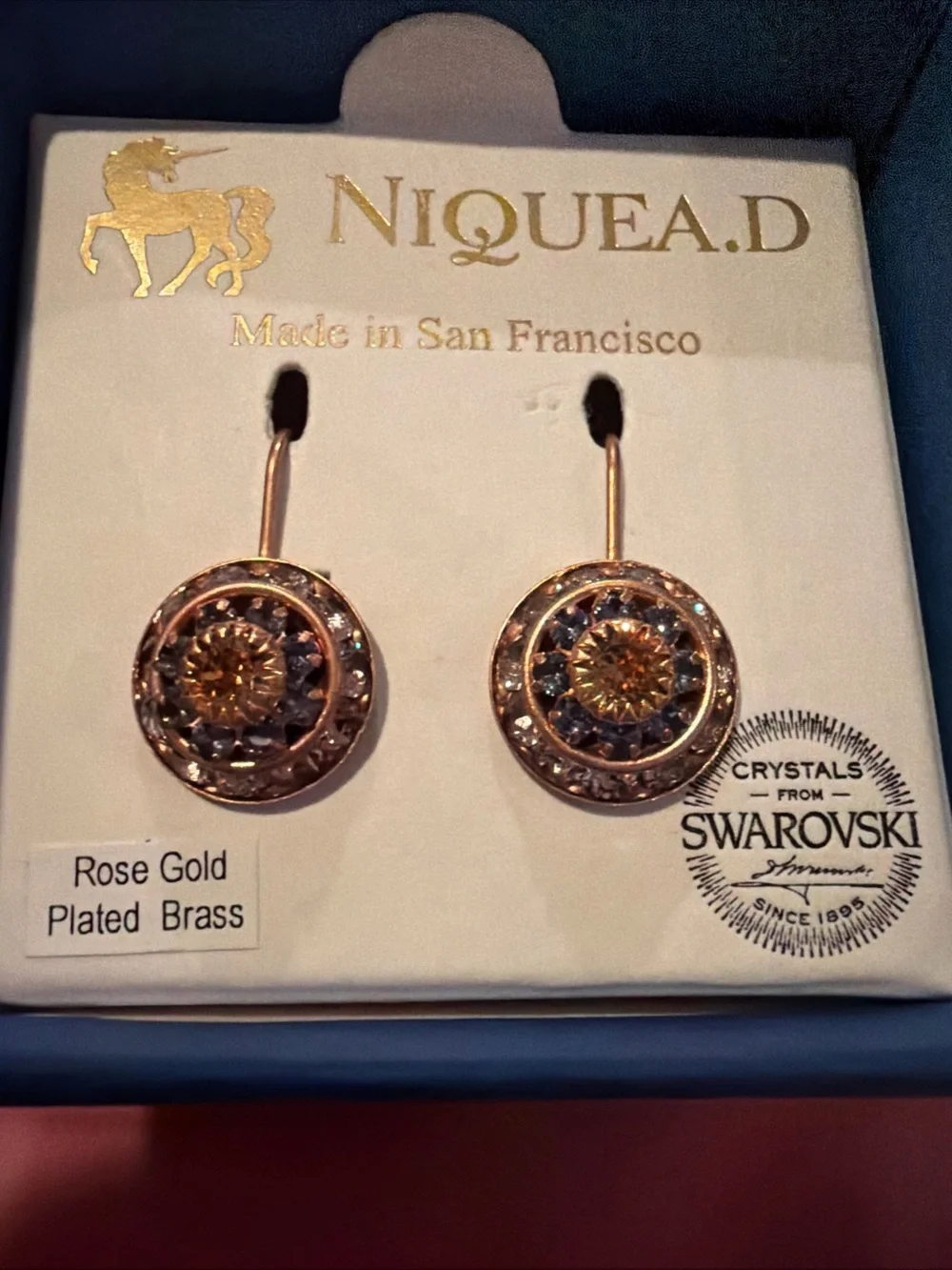 Nique.D Rose Gold Swarovski Crystal Drop Earrings